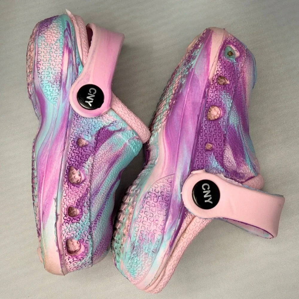 Capelli New York Girls Pink Purple Teal Marbled Slip On Clog Shoes Size 6